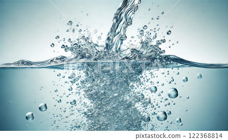 描繪透明水流入、水花擴散的瞬間的寫實插畫。 122368814