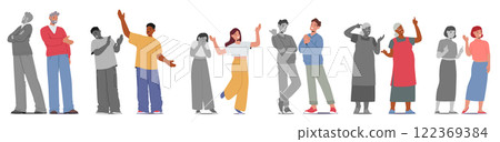 People hiding negative emotions showcasing positive mood in society communication isolated set 122369384