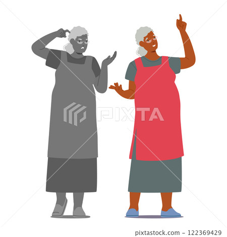 Elderly woman hiding her true doubt confused emotion under brainstorming and genius idea showcasing Elderly woman hiding her true doubt confused emotion under brainstorming and genius idea showcasing 122369429