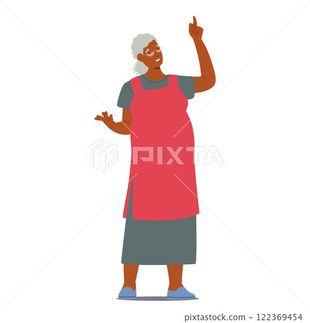Old senior woman cartoon character brainstorming showcasing good idea thinking searching solution 122369454