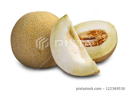 ripe cut melon on white background isolate 122369530