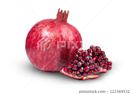red ripe pomegranate cut in half on white background isolate 122369532
