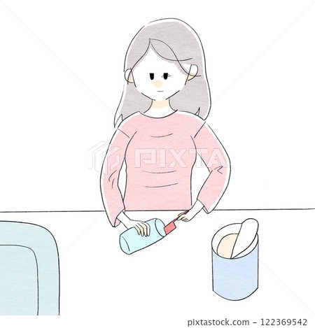A woman who is sleepy at night but makes milk for her baby 122369542