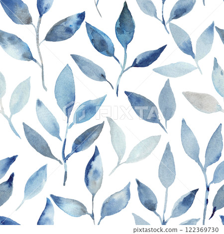 Seamless pattern with watercolor painted blue leaves. Botanical print for textile, interior and design. Seamless pattern with watercolor painted blue leaves. Botanical print for textile, interior and design. 122369730