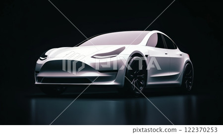 Sleek white electric vehicle glows under showroom spotlights, embodying future of automotive technology, sustainable transportation, and sophisticated design Sleek white electric vehicle glows under showroom spotlights, embodying future of automotive technology, sustainable transportation, and sophisticated design 122370253