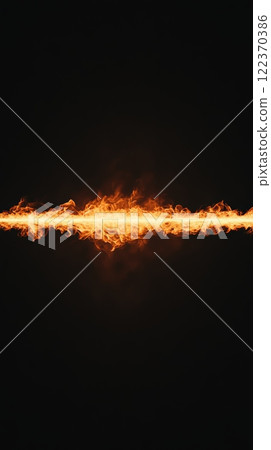 Intense flames creating a vivid horizontal line of fire against a dark backdrop, effectively conveying themes of heat, energy, and danger while evoking feelings of power and intensity 122370386