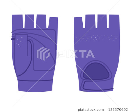 Workout Gloves purple cartoon Fashion hand accessory Weightlifting clothing technical illustration garment. Vector front Workout Gloves purple cartoon Fashion hand accessory Weightlifting clothing technical illustration garment. Vector front 122370692