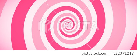 Candy color spiral pattern background. Creamy pink rotating swirl wallpaper. Spinning vortex for banner, poster, flyer, booklet. Sweet cartoon comic hypnotic concept. Vector ice cream backdrop 122371218