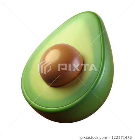 3D illustration of sliced avocado with visible seed on white background 122371472