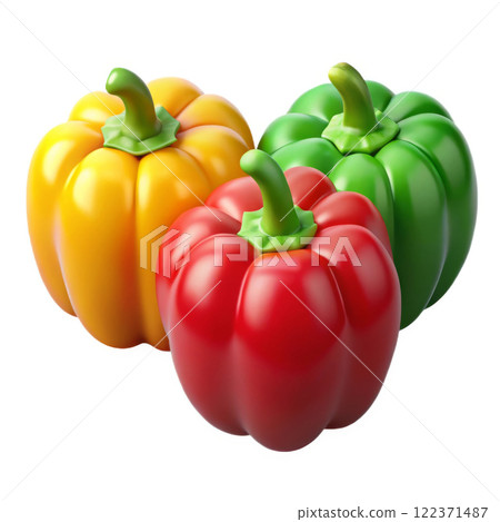 Colorful red, green, and yellow bell peppers isolated on white background 122371487