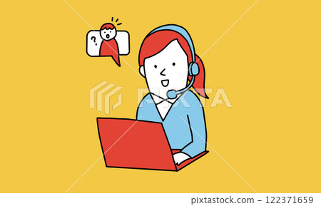 電話接線員在操作計算機時與客戶交談的圖像插圖 122371659