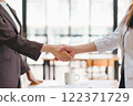 Co-investment business shaking hands successful deal after great meeting. Business partnership handshake concept. 122371729