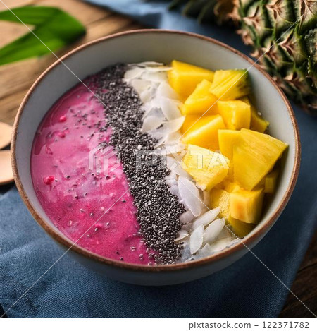 Delicious dragon fruit and pineapple smoothie bowl 122371782