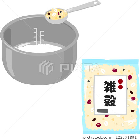 A grain mix that can be added to a rice cooker containing rice 122371891
