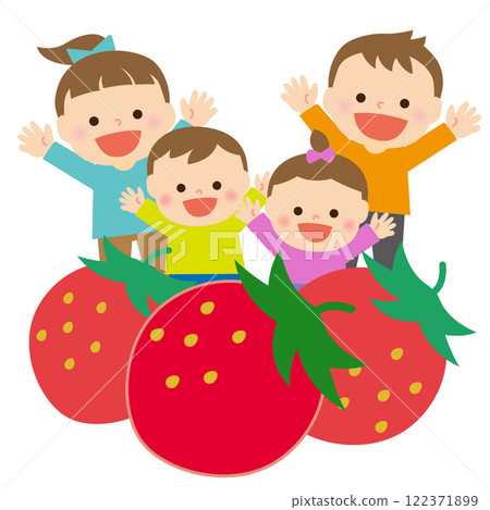 草莓與微笑的孩子：插畫素材 122371899
