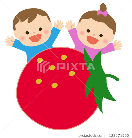 草莓與微笑的孩子:插畫素材 草莓與微笑的孩子:插畫素材 122371900