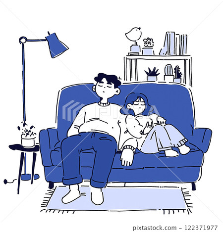 Illustration of two people relaxing in the living room Illustration of two people relaxing in the living room 122371977