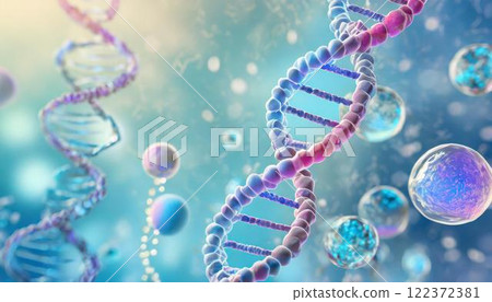 3DCG illustration of stem cells and DNA in the body Medical material 3DCG illustration of stem cells and DNA in the body Medical material 122372381