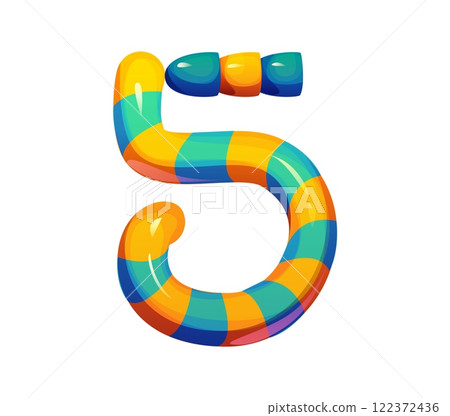 Cartoon Egyptian font golden scepter 5 five digit. Africa history latin alphabet figure or number, ancient civilization vector game font typeset numeral symbol or egypt mythology English ABC digit 122372436