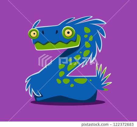 Halloween font letter Z cute monster character. Silly alien beast typeset symbol, spooky fantasy creature vector ABC font element or bizarre Halloween hairy snake monster English alphabet letter Halloween font letter Z cute monster character. Silly alien beast typeset symbol, spooky fantasy creature vector ABC font element or bizarre Halloween hairy snake monster English alphabet letter 122372683