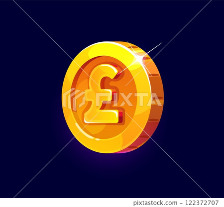 Shiny golden coin icon featuring a prominent pound sterling symbol. Cartoon vector digital asset for video games, exudes wealth, prosperity and value for virtual currency, finance and wealth themes Shiny golden coin icon featuring a prominent pound sterling symbol. Cartoon vector digital asset for video games, exudes wealth, prosperity and value for virtual currency, finance and wealth themes 122372707
