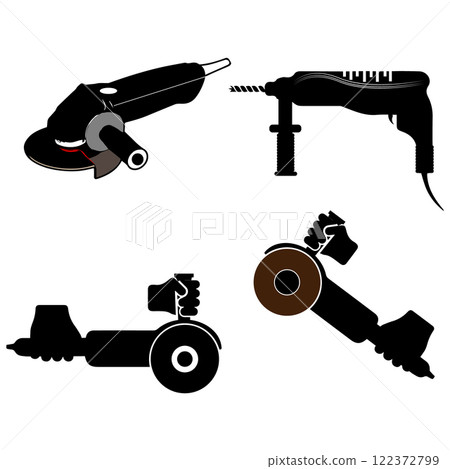 icon set of hand drilling and grinding machines vectors illustration 122372799