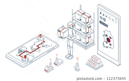 South Korean logistics leverages autonomous robots and AGVs to enable cost-effective, sustainable global operations with efficient digital-physical order fulfillment. South Korean logistics leverages autonomous robots and AGVs to enable cost-effective, sustainable global operations with efficient digital-physical order fulfillment. 122373645