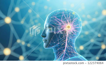 3D illustration of human nerve cells transmitting information through a network in the brain Medical material 3D illustration of human nerve cells transmitting information through a network in the brain Medical material 122374064