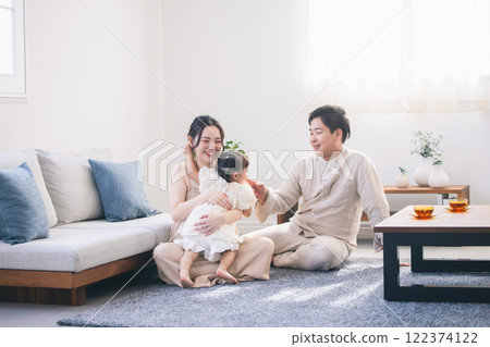 A young family relaxing in the living room A young family relaxing in the living room 122374122