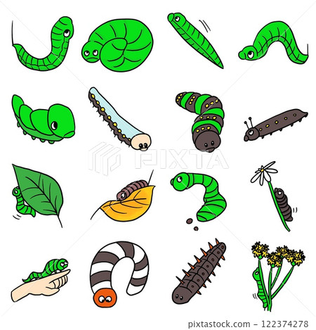 一組可愛的毛毛蟲 122374278