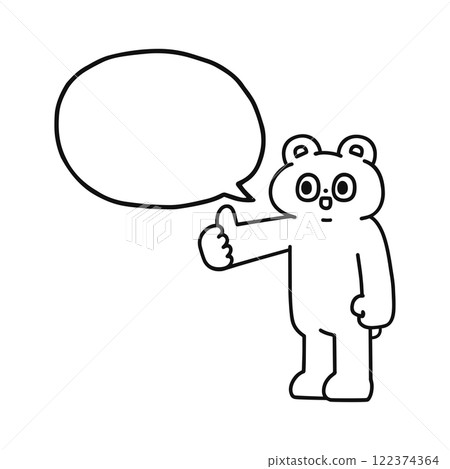 A funny bear giving a thumbs up sign with a speech bubble - line drawing 122374364