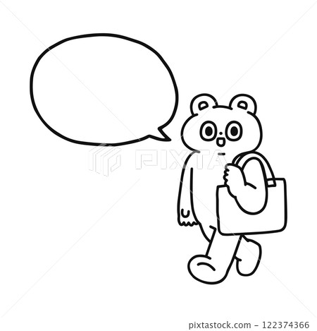 一隻有趣的熊出去和一個講話泡泡的線條畫 122374366