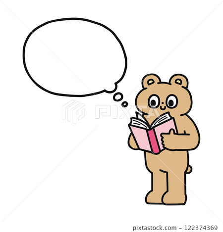 一隻有趣的熊讀一本書和一個講話泡泡 122374369