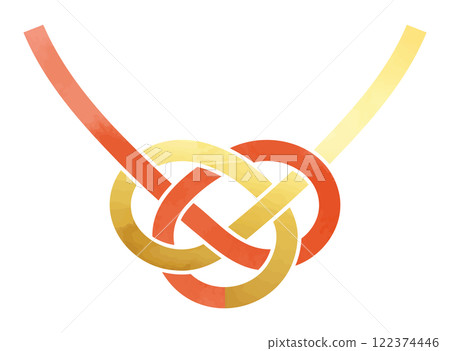 Gold and red abalone knot, awaji knot mizuhiki ribbon_watercolor style vector illustration 122374446