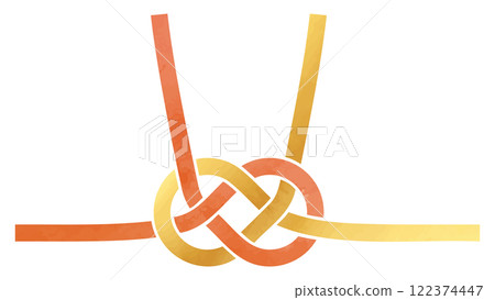 Gold and red abalone knot, awaji knot mizuhiki ribbon_watercolor style vector illustration Gold and red abalone knot, awaji knot mizuhiki ribbon_watercolor style vector illustration 122374447