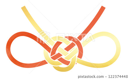 Gold and red bow Mizuhiki ribbon_Watercolor style vector illustration Gold and red bow Mizuhiki ribbon_Watercolor style vector illustration 122374448