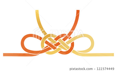 Gold and red bow Mizuhiki ribbon_Watercolor style vector illustration Gold and red bow Mizuhiki ribbon_Watercolor style vector illustration 122374449