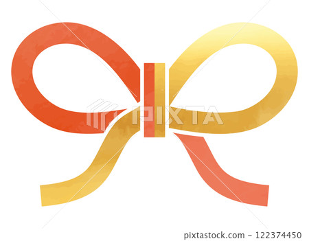 Gold and red bow Mizuhiki ribbon_Watercolor style vector illustration 122374450
