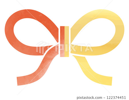 Gold and red bow Mizuhiki ribbon_Watercolor style vector illustration Gold and red bow Mizuhiki ribbon_Watercolor style vector illustration 122374451