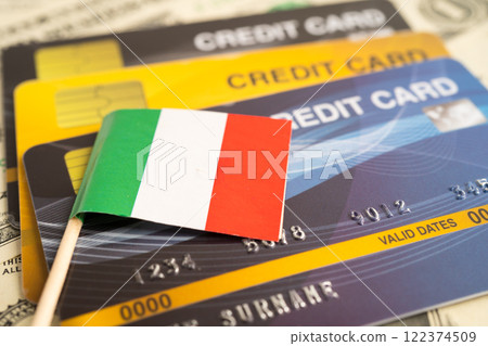 Credit card model with Italy flag, financial investment economy business banking. 122374509