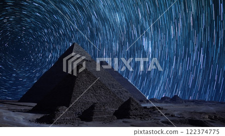 Egypt Pyramids of Giza Star Trails Around Polaris Shooting Star 122374775