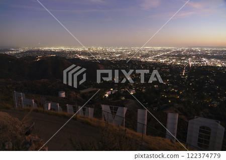 Hollywood Sign and Los Angeles Sunset Cityscape 24mm 122374779