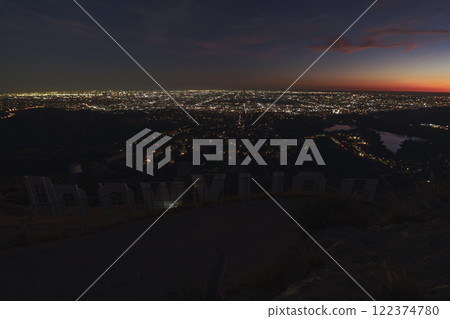 Hollywood Sign Panorama at Dusk Cityscape 15mm Hollywood Sign Panorama at Dusk Cityscape 15mm 122374780