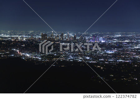 Los Angeles Downtown from Hollywood Hills at NIght 70mm 122374782