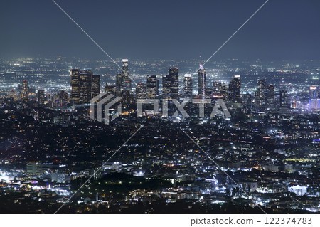 Los Angeles Downtown Skyscraper from Hollywood Hills at Night 200mm 122374783