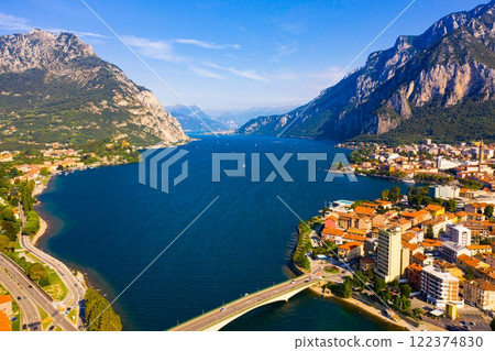 Aerial cityscape of Lecco and Como lake 122374830