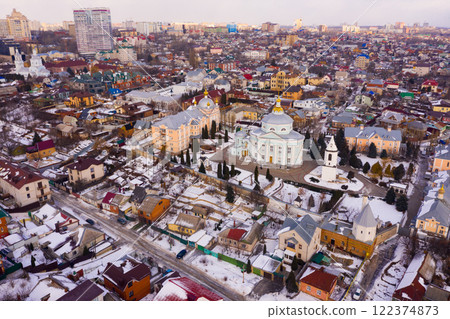 View from drone of Alekseev-Akatov Convent in old town of Voronezh View from drone of Alekseev-Akatov Convent in old town of Voronezh 122374873