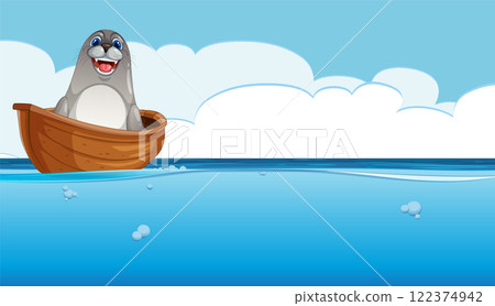 Happy Seal in a Wooden Boat 122374942