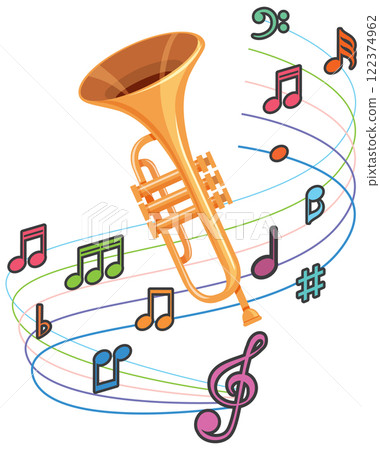 Colorful Trumpet and Musical Notes Colorful Trumpet and Musical Notes 122374962