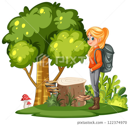 Girl Exploring Nature in the Forest 122374970